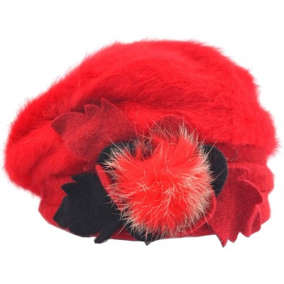 Berets Womens Beret 100% Wool French Beret Beanie Winter Hats Hy022 - Br022-red - CZ18HO25KNT $9.48