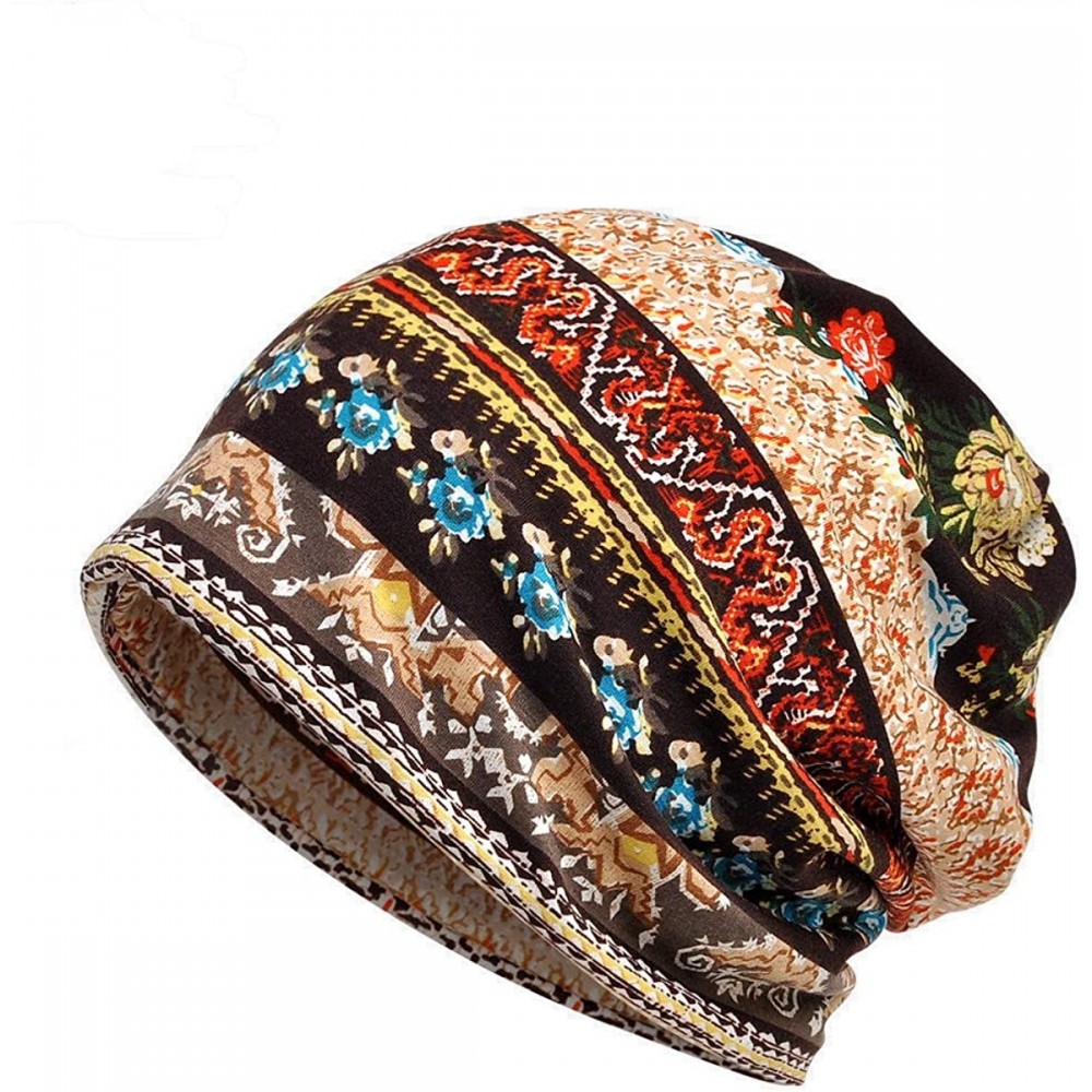 Skullies & Beanies Chemo Caps Cancer Headwear Skull Cap Knitted hat Scarf for Womens Mens - Beige Flowers - CH18LWNQE9Q $14.14