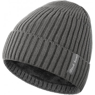 Skullies & Beanies Winter Fluff Lined Beanie Hat Knit Skull Cap - Gray Without Neck Warmer - CF12O0D0TE3 $10.81
