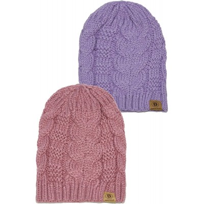 Skullies & Beanies Unisex Warm Chunky Soft Stretch Cable Knit Beanie Cap Hat - 102 2pk S. Pink/ Lilac - CW188LM5ZZN $10.68