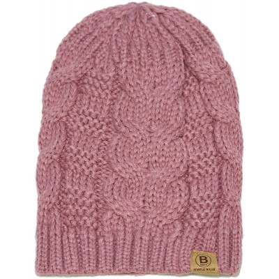 Skullies & Beanies Unisex Warm Chunky Soft Stretch Cable Knit Beanie Cap Hat - 102 2pk S. Pink/ Lilac - CW188LM5ZZN $10.68