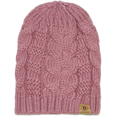 Skullies & Beanies Unisex Warm Chunky Soft Stretch Cable Knit Beanie Cap Hat - 102 2pk S. Pink/ Lilac - CW188LM5ZZN $10.68