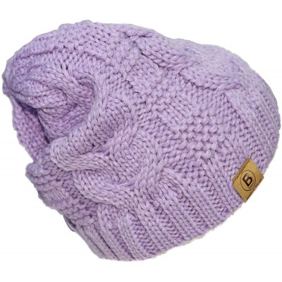 Skullies & Beanies Unisex Warm Chunky Soft Stretch Cable Knit Beanie Cap Hat - 102 2pk S. Pink/ Lilac - CW188LM5ZZN $10.68