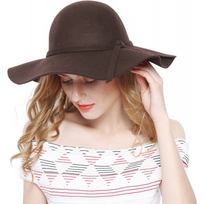 Fedoras Women 100% Wool Wide Brim Cloche Fedora Floppy hat Cap - Coffee - C712O0R83GN $22.62