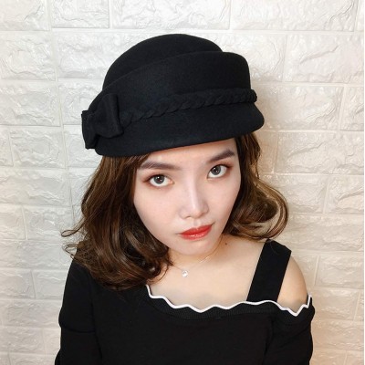 Berets Womens Bowknot 100% Wool Fall Winter Derby Hat Doom Cloche Hat - Black - CE187C5U37U $21.49