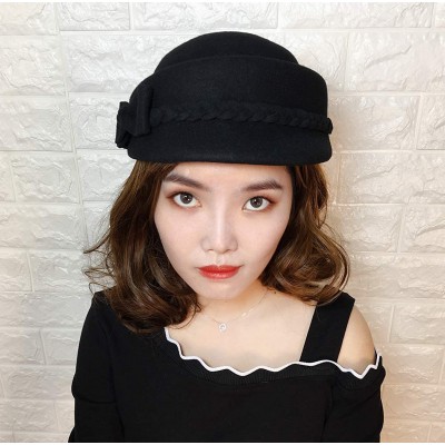 Berets Womens Bowknot 100% Wool Fall Winter Derby Hat Doom Cloche Hat - Black - CE187C5U37U $21.49