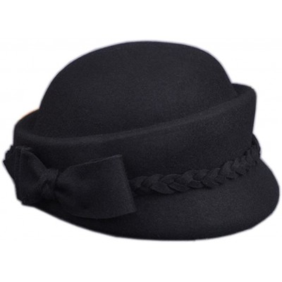 Berets Womens Bowknot 100% Wool Fall Winter Derby Hat Doom Cloche Hat - Black - CE187C5U37U $21.49