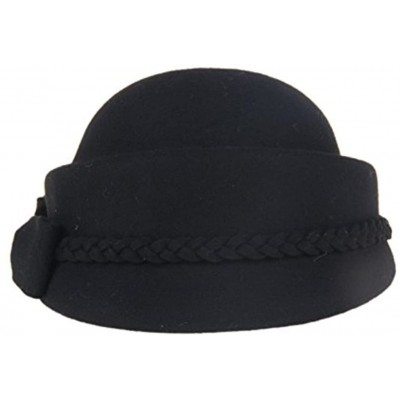 Berets Womens Bowknot 100% Wool Fall Winter Derby Hat Doom Cloche Hat - Black - CE187C5U37U $21.49