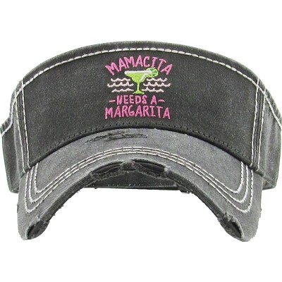 Visors Womens Baseball Cap High Ponytail Bun Half Visor Adjustable Athletic Hat - Mamacita Needs a Margariata - Black - CT18S...