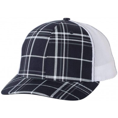 Baseball Caps Richardson Unisex 112 Trucker Adjustable Snapback Baseball Cap - Plaid Print Navy/ Charcoal/ White - CK118R0076...