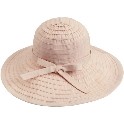 Sun Hats Floppy Women Sun Hat Foldable Large Brim Hat with Ribbon - Beige - CI123WQTO6L $10.00