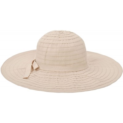 Sun Hats Floppy Women Sun Hat Foldable Large Brim Hat with Ribbon - Beige - CI123WQTO6L $10.00