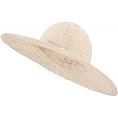 Sun Hats Floppy Women Sun Hat Foldable Large Brim Hat with Ribbon - Beige - CI123WQTO6L $10.00