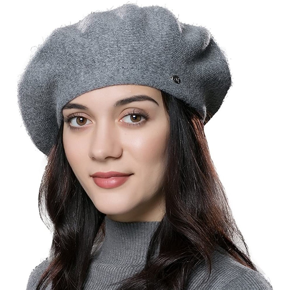 Berets Women Beret Hat Wool Knitted Cap Autumn Winter Hat French Classic Beret - Dark Grey - CQ17Z6K3236 $18.12