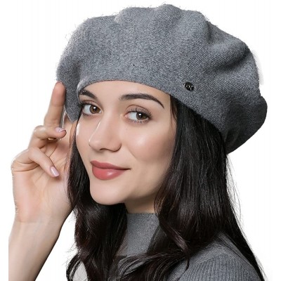 Berets Women Beret Hat Wool Knitted Cap Autumn Winter Hat French Classic Beret - Dark Grey - CQ17Z6K3236 $18.12