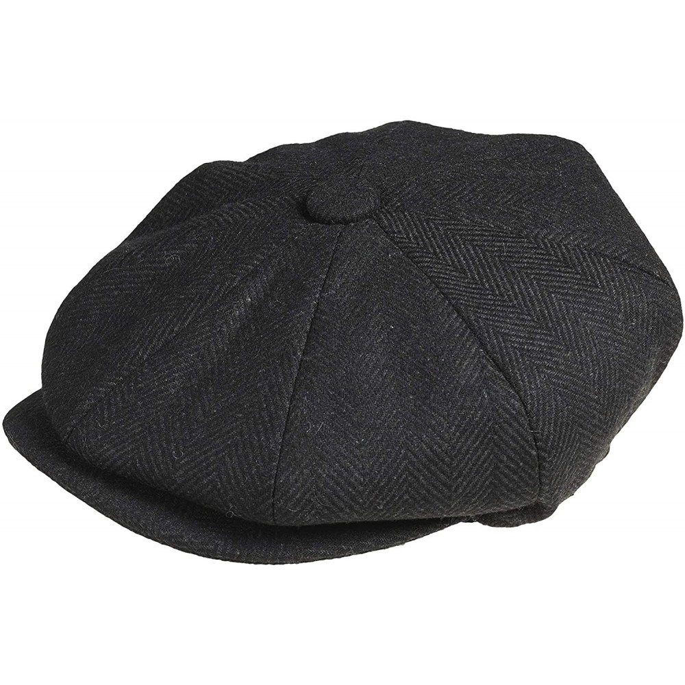 Newsboy Caps Men's 8 Piece 'Newsboy' Style Flat Cap Wool - Black Herringbone - CO12NSGT5PD $34.30