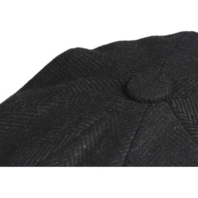 Newsboy Caps Men's 8 Piece 'Newsboy' Style Flat Cap Wool - Black Herringbone - CO12NSGT5PD $34.30