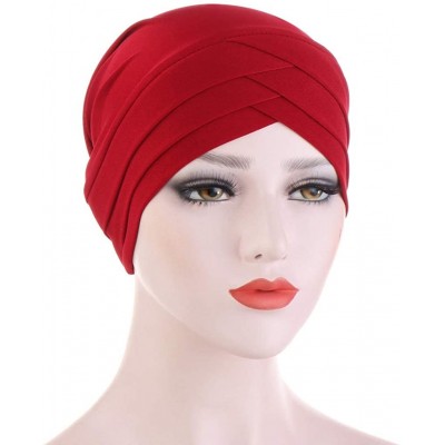 Skullies & Beanies Hijab Chemo Cancer Beanies Turbans Hats Cap Twisted Hair Cover Headwrap Turban Headwear for Women - Red - ...