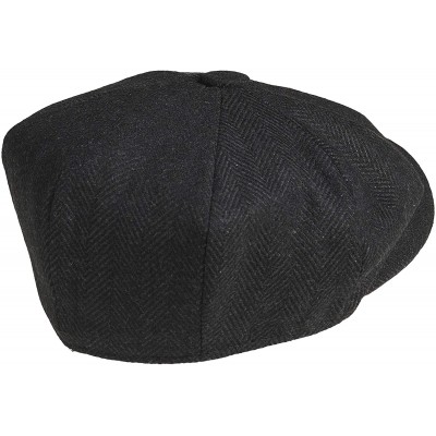 Newsboy Caps Men's 8 Piece 'Newsboy' Style Flat Cap Wool - Black Herringbone - CO12NSGT5PD $34.30
