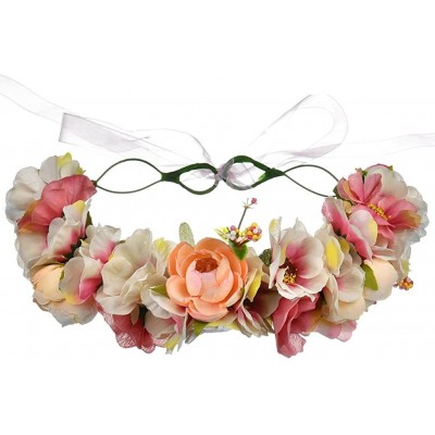 Headbands Boho Flower Headband Hair Wreath Floral Garland Crown Halo Headpiece with Ribbon Wedding Festival Party - D - C3188...