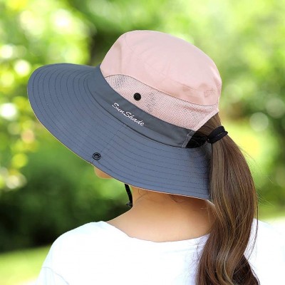 Sun Hats Women's Ponytail Safari Sun Hat-Wide Brim UV Protection Outdoor Bucket Hat-Foldable Beach Summer Fishing Hat - CK18R...