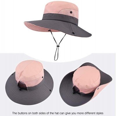 Sun Hats Women's Ponytail Safari Sun Hat-Wide Brim UV Protection Outdoor Bucket Hat-Foldable Beach Summer Fishing Hat - CK18R...