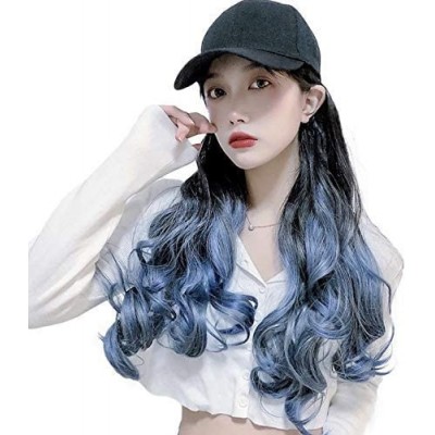 Visors Baseball Cap with Long Wavy Synthetic Hair for Women - Baseball Cap-brownish Dark Ombre Blue - C218ASCUGMQ $27.13