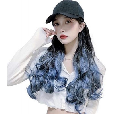 Visors Baseball Cap with Long Wavy Synthetic Hair for Women - Baseball Cap-brownish Dark Ombre Blue - C218ASCUGMQ $12.87