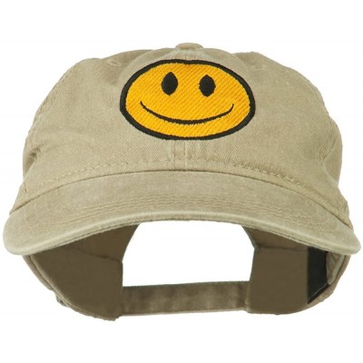 Baseball Caps Smile Face Embroidered Washed Cap - Khaki - CN11LBME0VD $20.87
