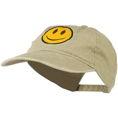 Baseball Caps Smile Face Embroidered Washed Cap - Khaki - CN11LBME0VD $20.87