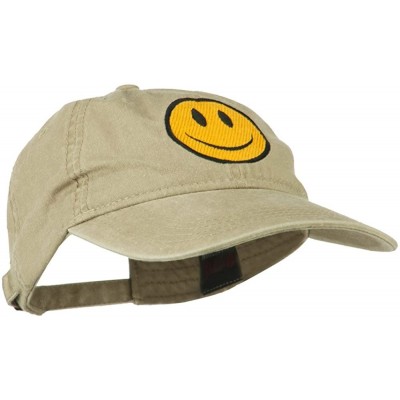 Baseball Caps Smile Face Embroidered Washed Cap - Khaki - CN11LBME0VD $20.87