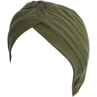 Skullies & Beanies Turban Hat Cap for Women Stylish Cotton Chemo Beanie Hat Caps - Olive Green - CH18IYCT3RT $41.46