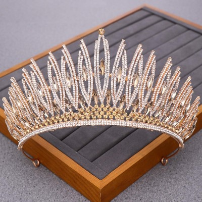 Headbands Luxurious Bridal Crowns And Tiaras Gold Tiara Crystal Rhinestone Wedding Crown-Light Gold19 - Light Gold19 - CV1920...