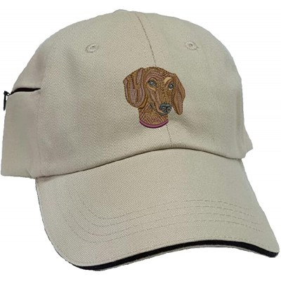 Baseball Caps Dachshund Miniature Low Profile Baseball Cap with Zippered Pocket. - Khaki - C6128IX5XJP $24.61