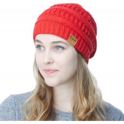 Skullies & Beanies Soft Stretch Cable Knit Warm Chunky Beanie Skully Winter Hat - 1. Solid Red - CO18XIG47YI $19.83