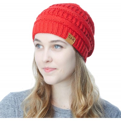 Skullies & Beanies Soft Stretch Cable Knit Warm Chunky Beanie Skully Winter Hat - 1. Solid Red - CO18XIG47YI $12.26