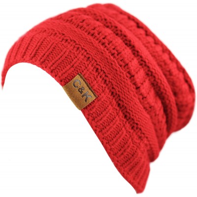 Skullies & Beanies Soft Stretch Cable Knit Warm Chunky Beanie Skully Winter Hat - 1. Solid Red - CO18XIG47YI $12.26