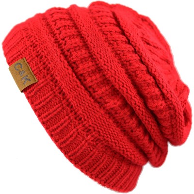 Skullies & Beanies Soft Stretch Cable Knit Warm Chunky Beanie Skully Winter Hat - 1. Solid Red - CO18XIG47YI $12.26