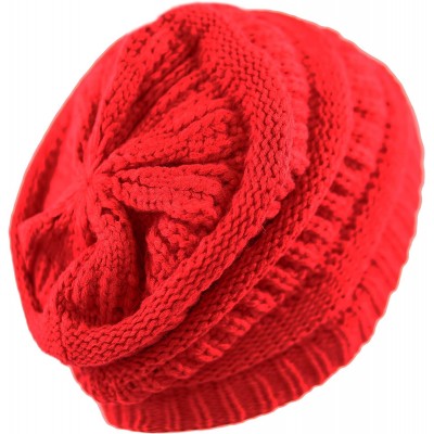 Skullies & Beanies Soft Stretch Cable Knit Warm Chunky Beanie Skully Winter Hat - 1. Solid Red - CO18XIG47YI $12.26