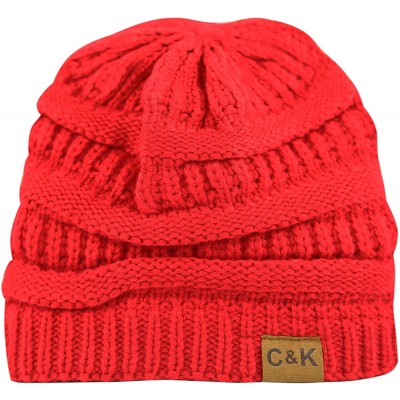 Skullies & Beanies Soft Stretch Cable Knit Warm Chunky Beanie Skully Winter Hat - 1. Solid Red - CO18XIG47YI $12.26