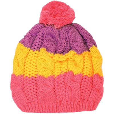 Berets Warm Winter Ski Stripe Pompom Crochet Knit Beanie Beret Cap Hat - Pink - CU11N3HBM6F $7.20