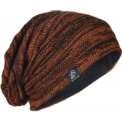 Skullies & Beanies FORBUSITE Knit Slouchy Beanie Hat Skull Cap for Mens Winter Summer - Rust With Black - CV127BBLXQR $13.48