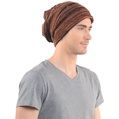 Skullies & Beanies FORBUSITE Knit Slouchy Beanie Hat Skull Cap for Mens Winter Summer - Rust With Black - CV127BBLXQR $13.48