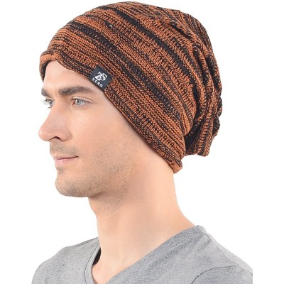 Skullies & Beanies FORBUSITE Knit Slouchy Beanie Hat Skull Cap for Mens Winter Summer - Rust With Black - CV127BBLXQR $13.48