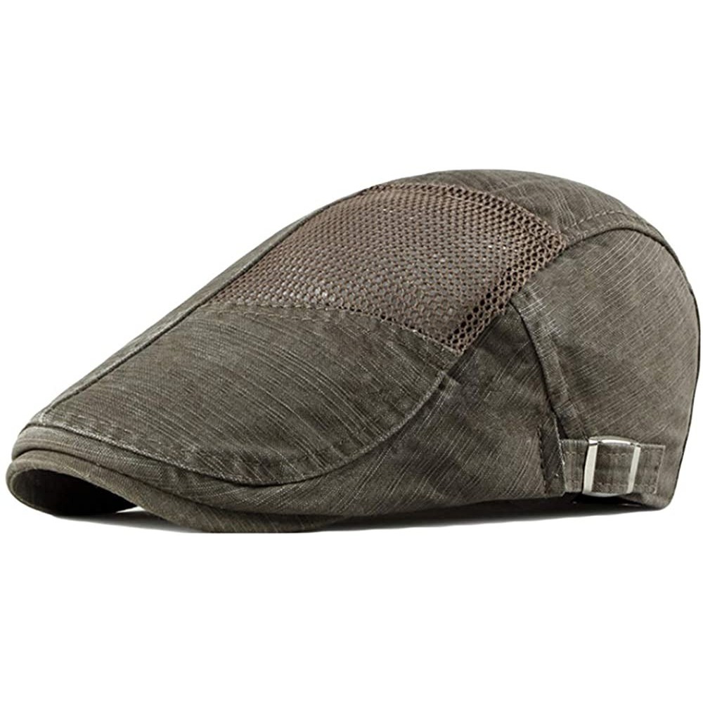 Newsboy Caps Men's Mesh Cotton Flat Ivy Cap Newsboy Cabbie Gatsby Hat Beret Summer - Light Coffee - CI18UKYRDN0 $11.49