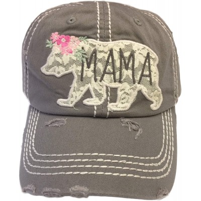 Baseball Caps Women's Mama Bear Lace Washed Vintage Baseball Hat Cap - Light Grey - C518UZ3OODD $24.26