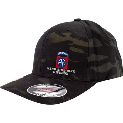 Baseball Caps Army 82nd Airborne Division Full Color Flexfit Hat - Black Multicam - C918RLH6ZUC $17.93