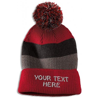 Skullies & Beanies Vintage Pom Pom Beanie Custom Personalized Text Skull Cap Hat for Men & Women - Red Stripes - CU18DLHX84D ...