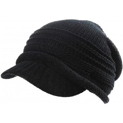 Newsboy Caps Womens Knit Newsboy Cap Warm Lined Winter Hat 100% Soft Acrylic with Visor - 89265_black - C7189E7T9O3 $15.10