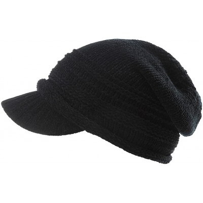 Newsboy Caps Womens Knit Newsboy Cap Warm Lined Winter Hat 100% Soft Acrylic with Visor - 89265_black - C7189E7T9O3 $15.10